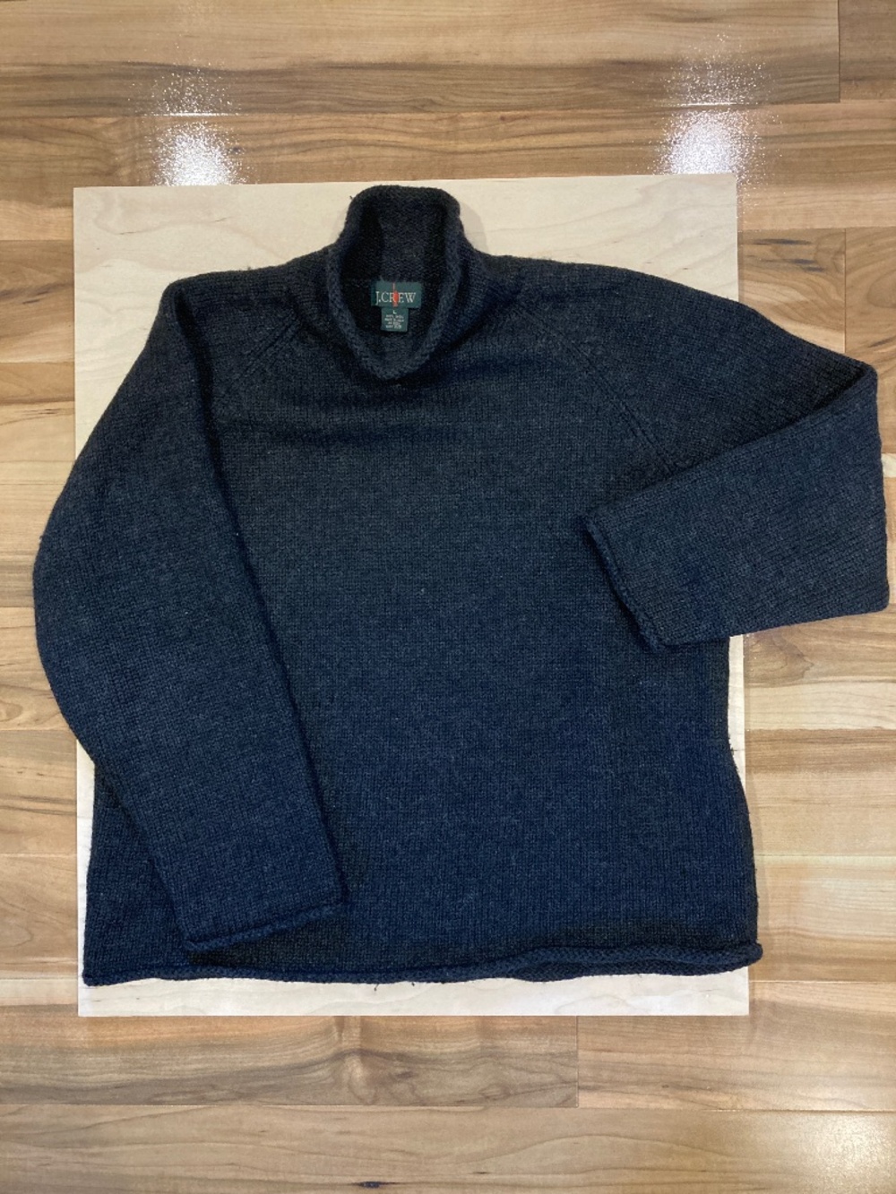 VTG 90s J. Crew Men's Wool Rollneck Fisherman Sweater Black L